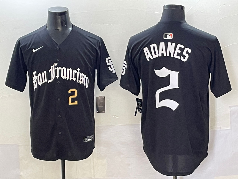 Men 2025 San Francisco Giants #2 Adames Black Five generations Joint Name Nike MLB Jersey 10